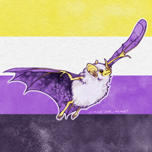 enbees-and-aros: evara-hargreaves:I made some pride bats, enjoy! ️‍ [ID: Digital art of bats in 