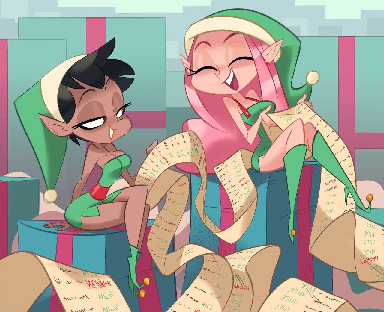 cheesecakes-by-lynx: Coco and Berri, two of Santa’s “Top Elves”, are in charge