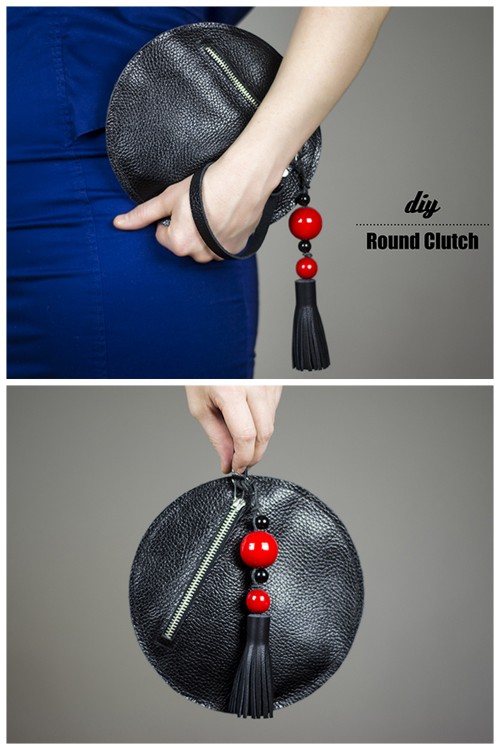 DIY Round Leather Clutch Tutorial from Fashionrolla. There is also a link for DIY Red Bead Tassel. I