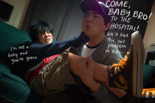 amgodfrey88:  behindinfinity:  We like to think that something like this led to Tadashi programming allergy precautions into Baymax. (•–•) Big Hero 6Hiro and Tadashi cosplay by Jin (me) and Miguel | photos by Reskiy More of our BH6 photos: [✖] 