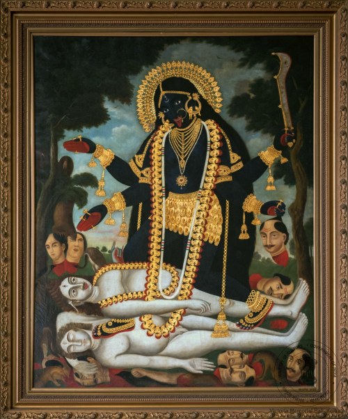 Kali With Two Shiva’s Late 19th-century. early bengal painting. Oil on Canvas. Oil painting de