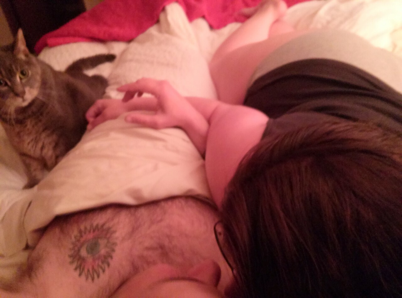 curvynerdywordy:  Nothing like going in for a bed time smooch and getting a kitty