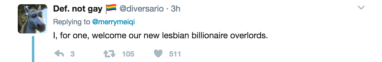 fenrir-kin:  goingtobed:  This is fake. HOWEVER, This Chinese lesbian billionaire