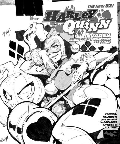 hen-tie:reiquintero:Long Beach Comic-con Commissions, these are always a challenge you never know what you will get commissioned to draw! you must be quick! . I’m not a big fan of the blank covers, although they look awesome the space to draw is small