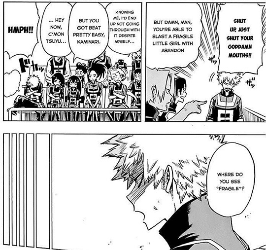 toudorokishouto:  Listen here, I love the Uraraka x Bakugou relationship dynamic in the SPorts Festival arc. Not necessarily romantic or anything. I just really like their fight. Er yeah, Bakugou being the little potty-mouth jerk that he is, yeah he talks