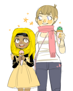 8oo:  human versions of pashmina and penelope   i think i made pashmina’s hair to dark here but ok  AWWW ♥