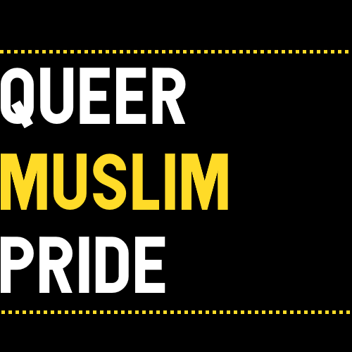 [Image Description: A black color block with text that reads “queer muslim pride”]