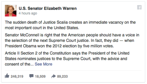 lysikan:think-progress:Elizabeth Warren Rips Into Republicans For Pledging To Block Supreme Court Pr