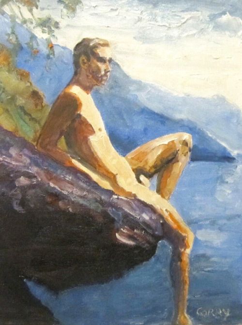 stevencorrypaintings:  YOUNG MALE SUNNING ON THE ROCKSpainted by Steven Corry2022
