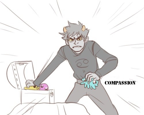 officialasparagus:  thenumbing:  quantumlunatic:  I was bored so I I translated this. Here is the original post The original post could not find the source  I love how he glares around the room for monsters.  im not even a fan of homestuck but this 