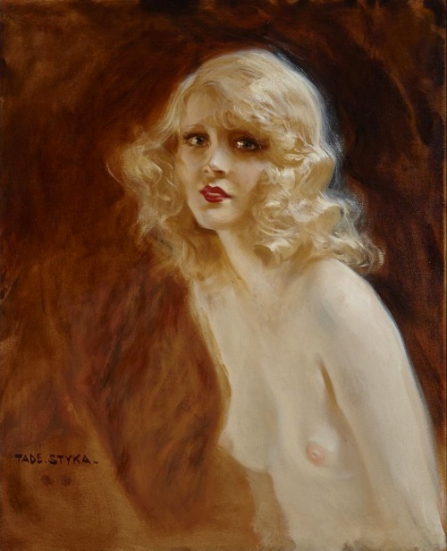 Tadeusz Styka -   Young Woman and Elk Hound   Tadeusz Styka -  Woman holding a Pekingese Dog  Tadeus