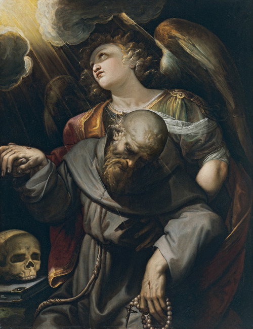 laclefdescoeurs:San Francisco estigmatizado, sostenido por un ángel, 1610-20, Ferraù F