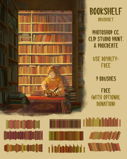  Bookshelf Brushset (Free brushset for Photoshop CC, Clip Studio Paint, Procreate) Download here: ht