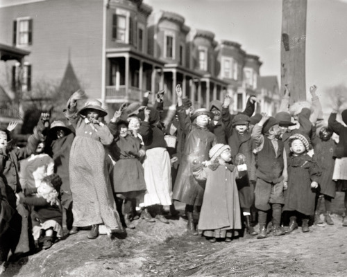 Scrambling for Pennies, 1911. Before Halloween came into its own as a holiday in this country, there was “Thanksgiving masking,” where kids would dress up and go door to door for apples, or “scramble for pennies.”