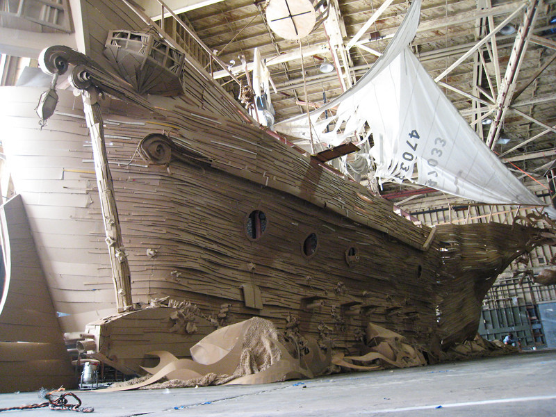 sixpenceee:  Full size ghost ship made out of cardboard (Source) 