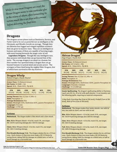  Magic the Gathering: Red Creatures (Dragons, Hellions, and Hounds) v1.00.  D&D 5e Monster Stats