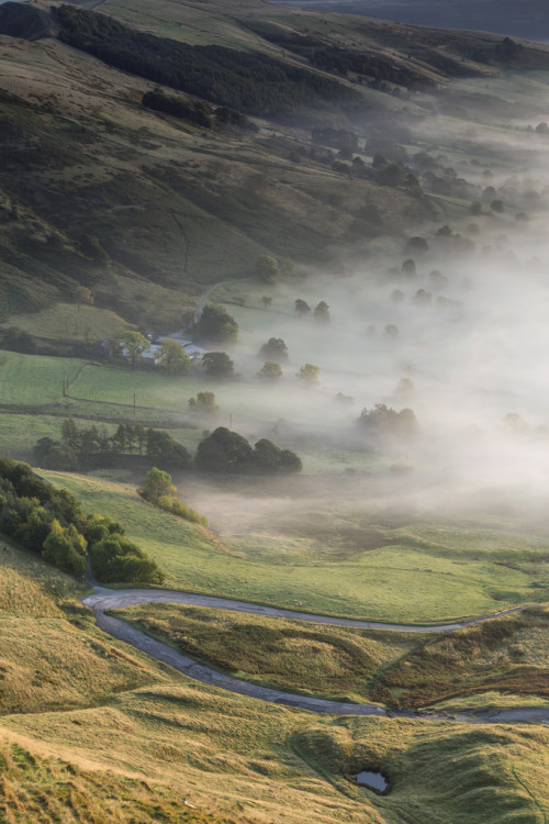 wanderthewood: Morning mist rolling around in Hope Valley, Peak District, England by Kathy