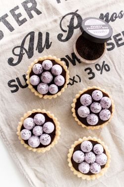 sweetoothgirl:    Liquorice Toffee Pies with Blueberry Meringue    