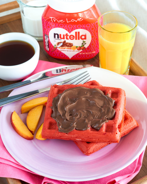 Make this a Valentine’s Day morning to remember with red velvet waffles and Nutella®. Pick up your l