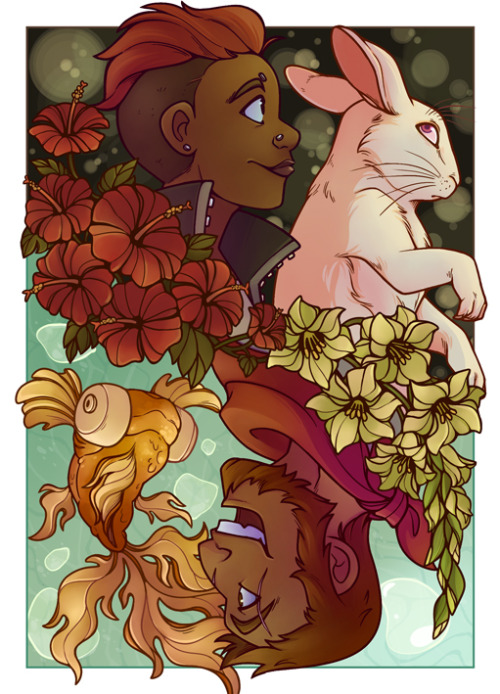 taz-ids:  enoch-art: Aaaand here’s the Travis edition of my reversible player character art for The Adventure Zone! For flowers I chose the gladiolus (strength & integrity) for Magnus and the flor de maga for Aubrey (growth & courage, and Puerto