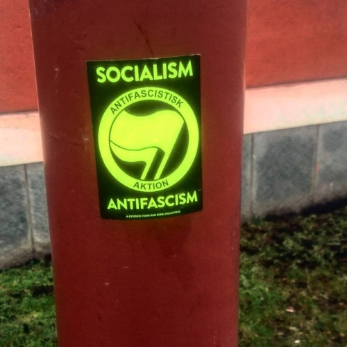 Antifascist stickers seen around Stockholm