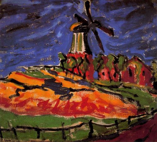 Windmills in Dangast  *-   Erich Heckel , 1909German, 1883-1970Oil on canvas, 70.5 x 80.5 cm. * a witch shadowWilhelm-Le