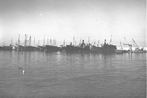 STEAMSHIPS USED BY ILLEGAL IMMIGRANTS IN THE HAIFA PORT, British Mandate of Palestine; 1946. x