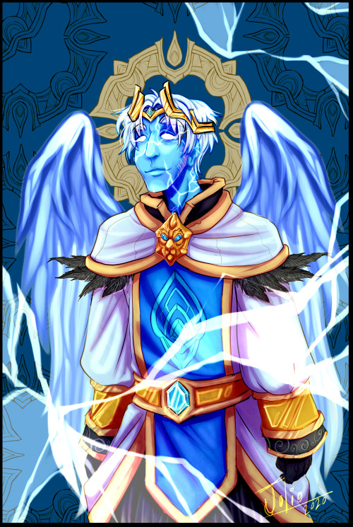 Kyrian Anduin in an AU where he was killed by the Divine Bell. He holds onto parts of his human form