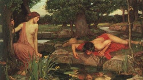 hildegardavon:colin-vian:John William Waterhouse, 1849-1917Echo and Narcissus, 1903, oil on canvas, 