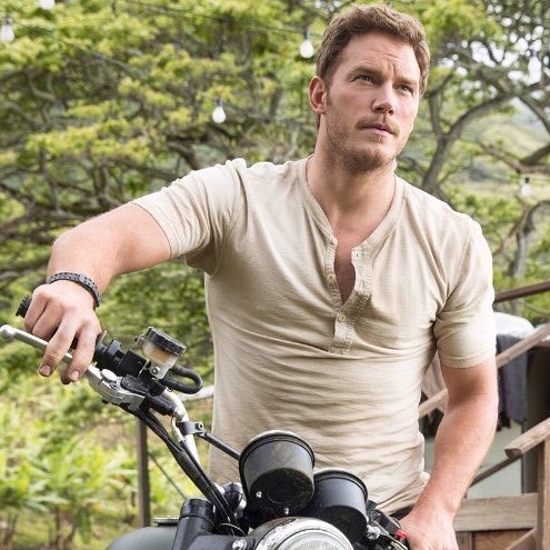 Alpha raptor Chris Pratt in Jurassic World. Where do I sign up to be a motorcycle?