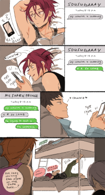 rockets:  more doodles based off of manda’s headcanons cuz sourin would be colossal losers texting each other from the same bunk  