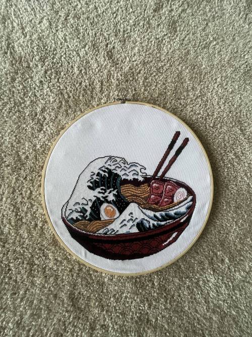 crossstitchworld: after what feels like an eternity, I finally finished. The Great Wave Ramen patter