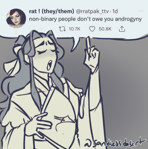 sandlessdesert:everyone in tgcf is nonbinary. no i will not be taking comments or criticisms.