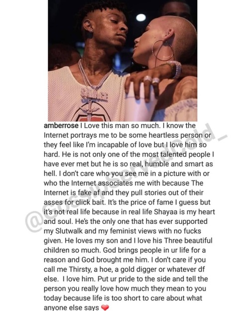 #AmberRose pours her heart out to #21Savage ❤