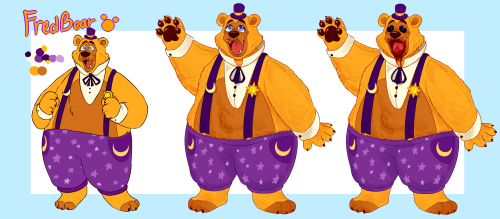 my fredbear and spring bonnie (dubbed billy bunny, in my au) refs! it shows the cartoon version used
