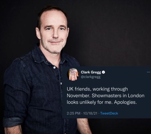 Clark Gregg announces that he is unable to make to @officialshowmasters this November for LFCC. #ag