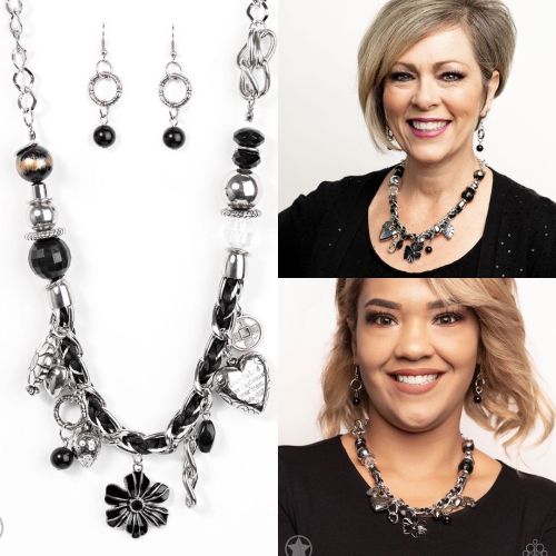 Charmed, I Am Sure - Black Black and ivory cording is braided through a chunky silver chain. A uniqu