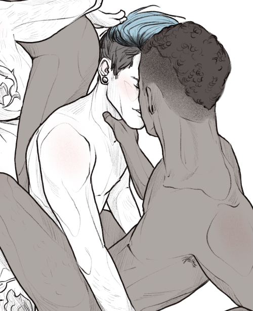 nsfw0lf:  just a few (cropped for tumblr) softer moments between these two dumb boys who really like each other’s company. you can see the full images and a bonus doodle on my ao3! 