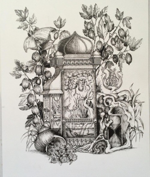 New drawing! Serpent house with gooseberry branches and clover flowers. #art #illustration #stilllif