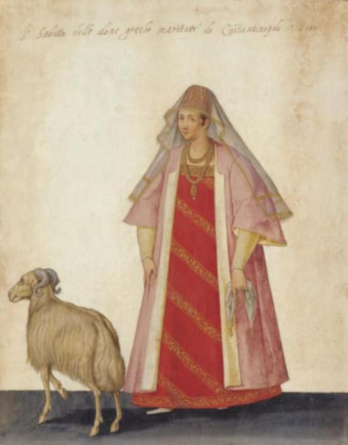 Dress of a married Greek woman from Costantinopoli and Pera by Jacopo Ligozzi, 16th c.