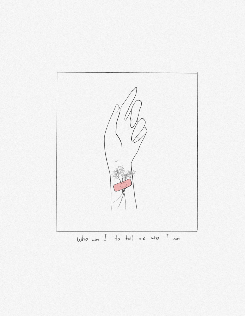 cutiepatoodieart:[ID: Illustration of a hand with flowers taped on it’s wrist. Under it it say