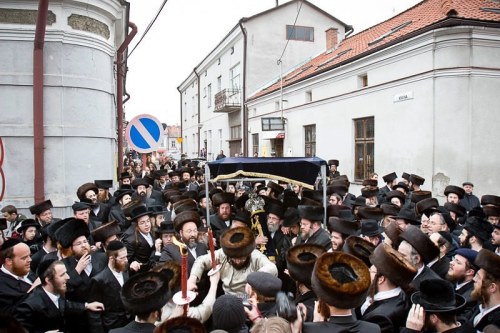 Poland, Lezajsk. The Thora is carried through the streets of Lezajsk. Each year thousands of orthodo