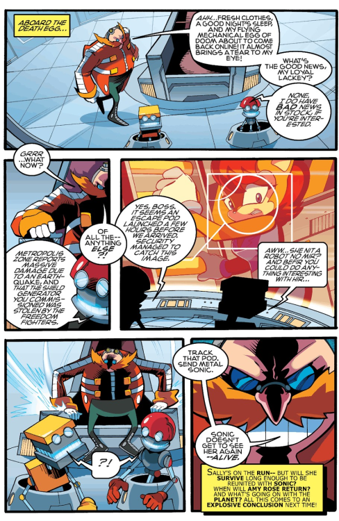 Meanwhile, Eggman’s back in business aboard the Death Egg, and he’s ready to send Metal Sonic after 