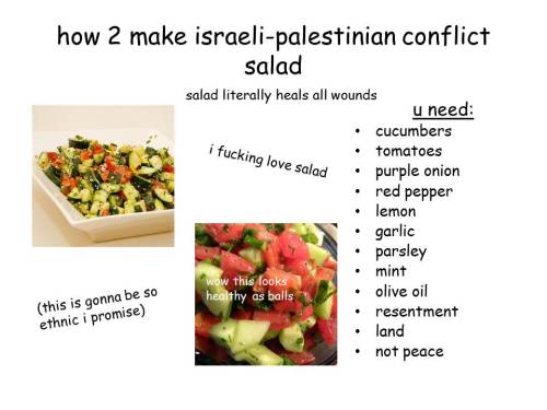 zaatarwitholives:somedumbindiething:how to make Israeli-Palestinian conflict salad: a PowerPoint gui