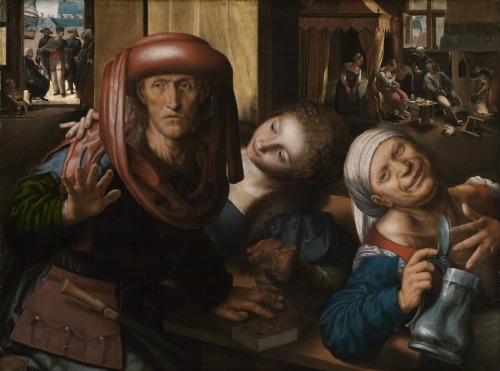 alaspoorwallace:Jan Sanders van Hemessen (Flemish, c. 1500- c. 1566), Lockere Gesellschaft [Loose Company], c. 1540. Tempera on wood panel, 83 x 111 cm; Staatliche Kunsthalle Karlsruhe  