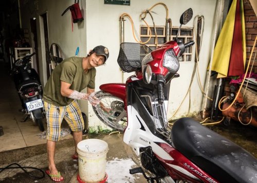 This is the guy who washes my moto. I don’t know his name, but that’s not terribly necessary here in Cambodia. Still, he’s very friendly, even recently remarking that he hadn’t seen me for a while. I explained that we’d been in American visiting...