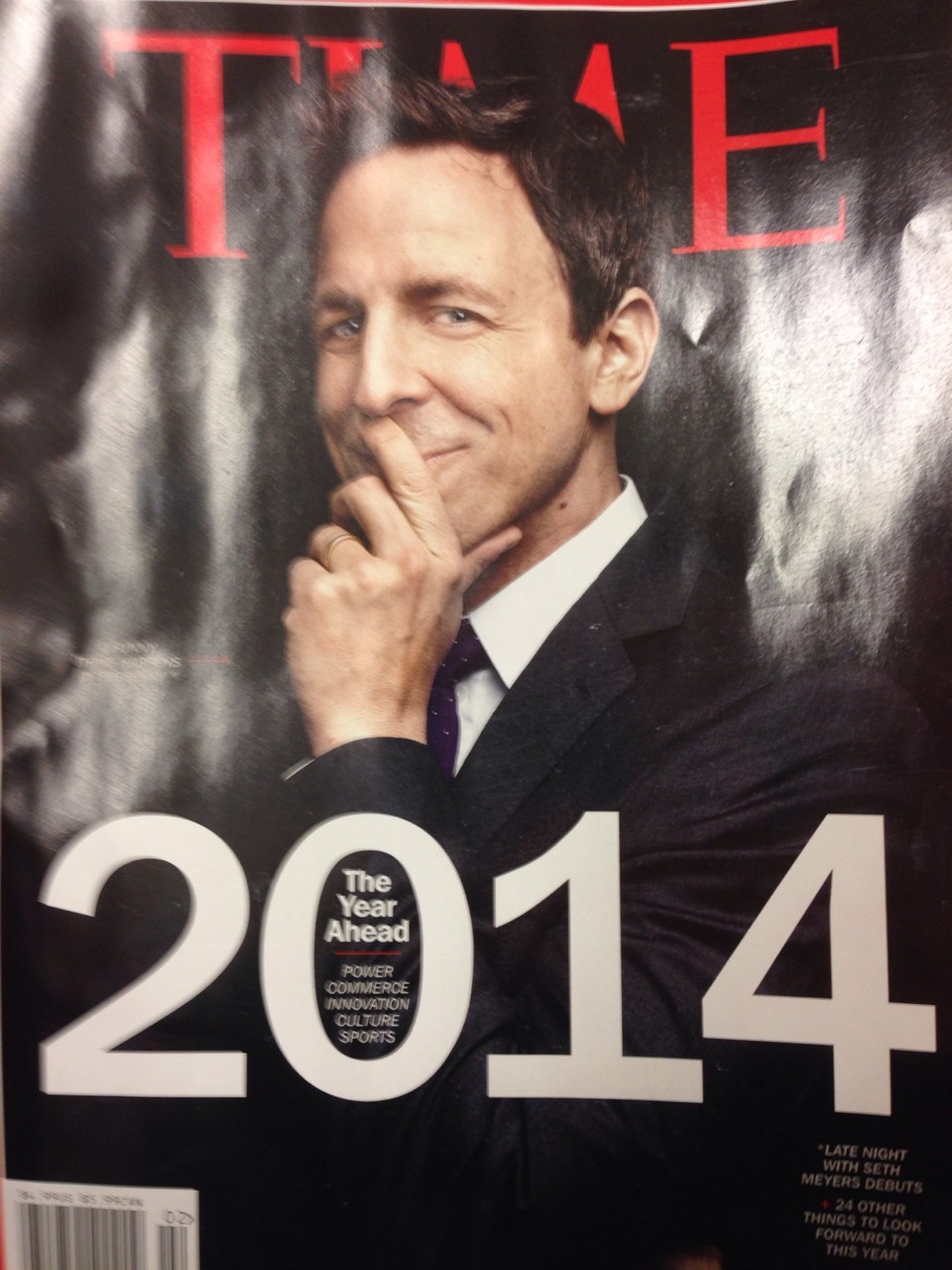 Power, commerce, innovation, culture, and sports in 2014: The cover of TIME magazine distills all of this into one smirking white man, Seth Meyers.