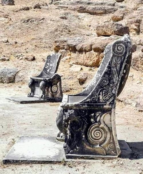 legendary-scholar:  2000 year old Marble Thrones at the ancient theatre of Amphiareion of Oropos, Greece.
