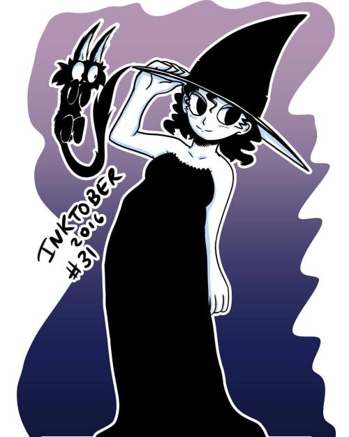 #inktober 31. The final stretch! I drew a #witch gussied up for #samhain along with her magical fami