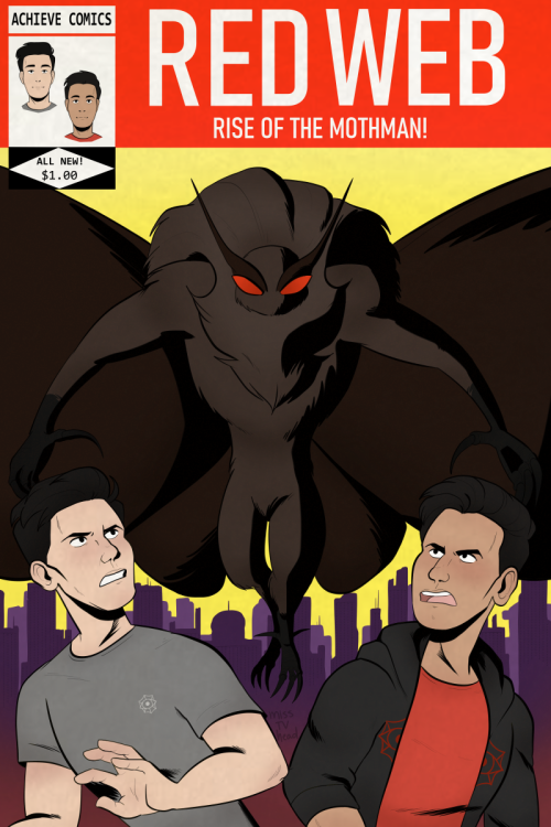 took me long enough but hey here’s my red web faux comic cover!! mothman design taken from my animat